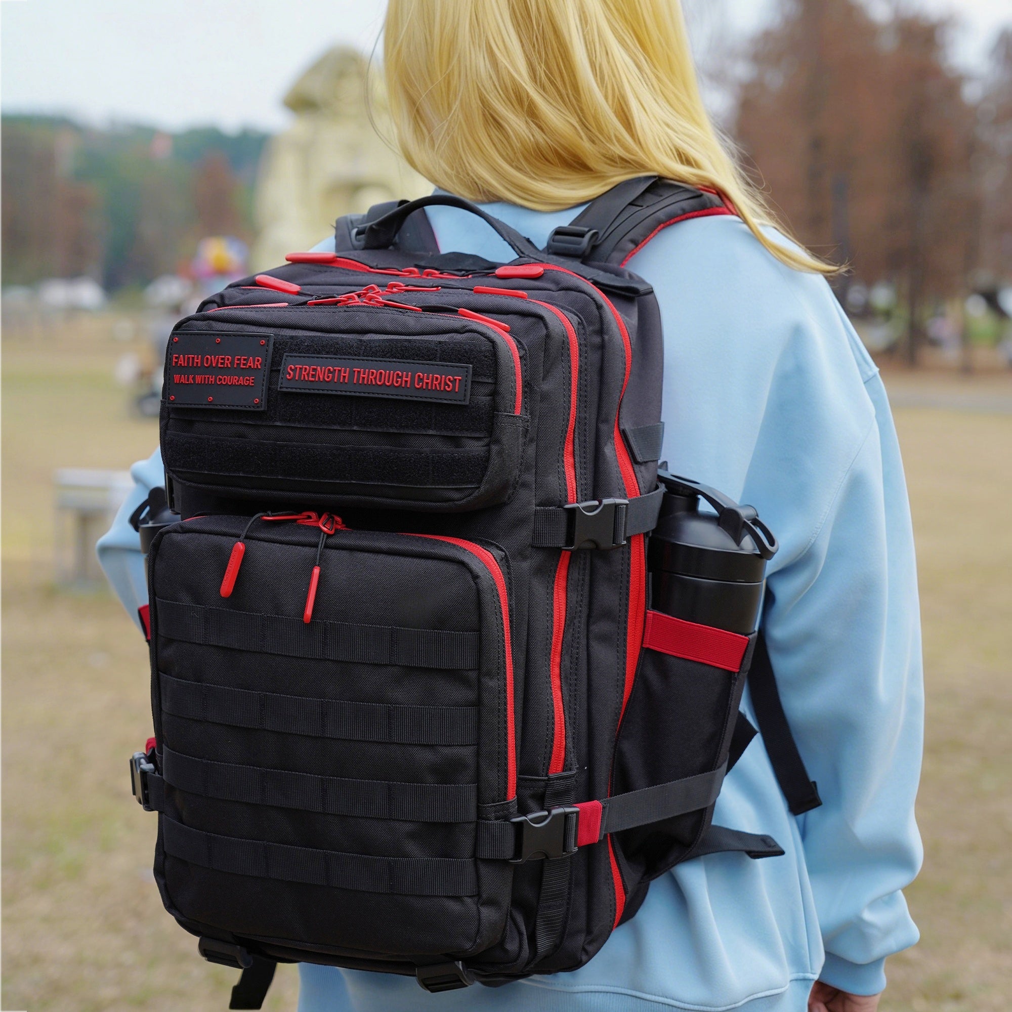 Faith-Inspired EDC Performance Backpack 45L - Black Red