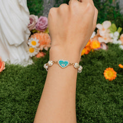 Divine Protection Beaded Bracelet – White & Gold Guardian of Grace