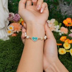 Divine Protection Beaded Bracelet – White & Gold Guardian of Grace