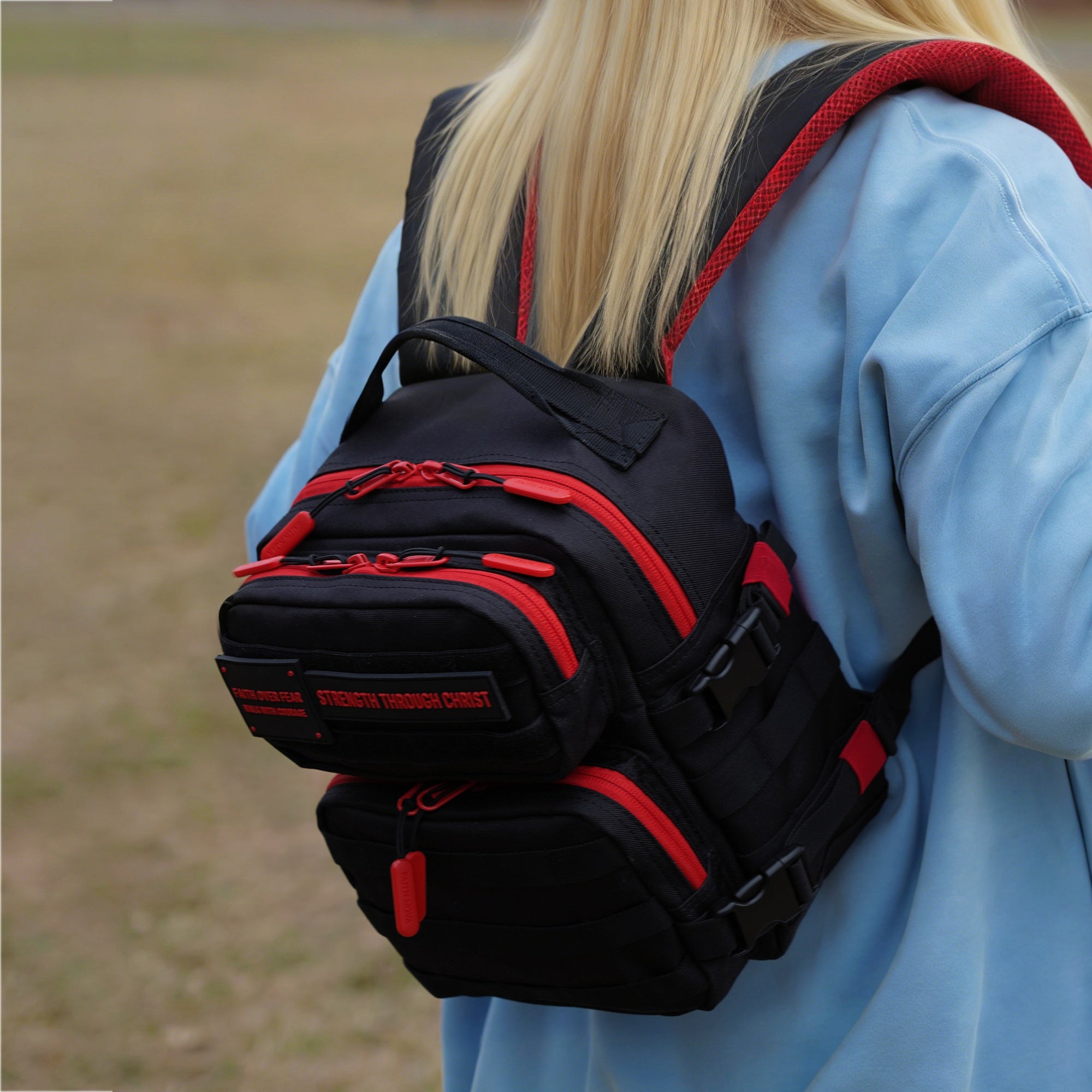 Faith-Inspired EDC Mini Backpack 9L - Black Red