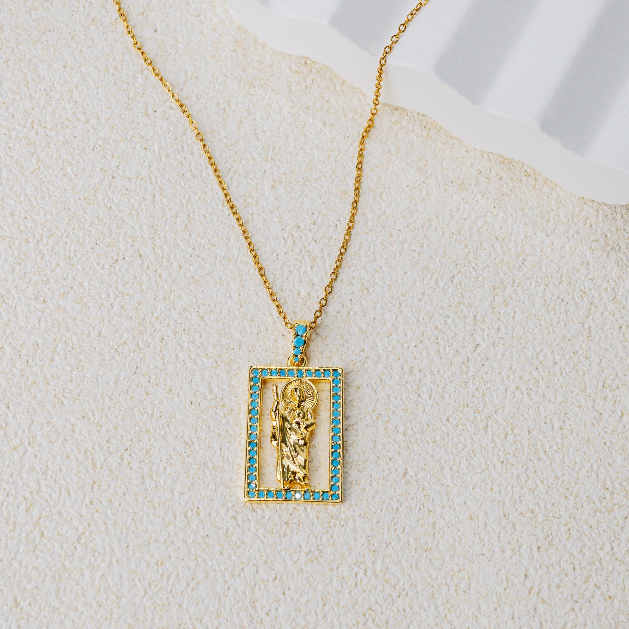 Turquoise Saint Pendant Necklace – Oval & Rectangle Holy Icon Designs