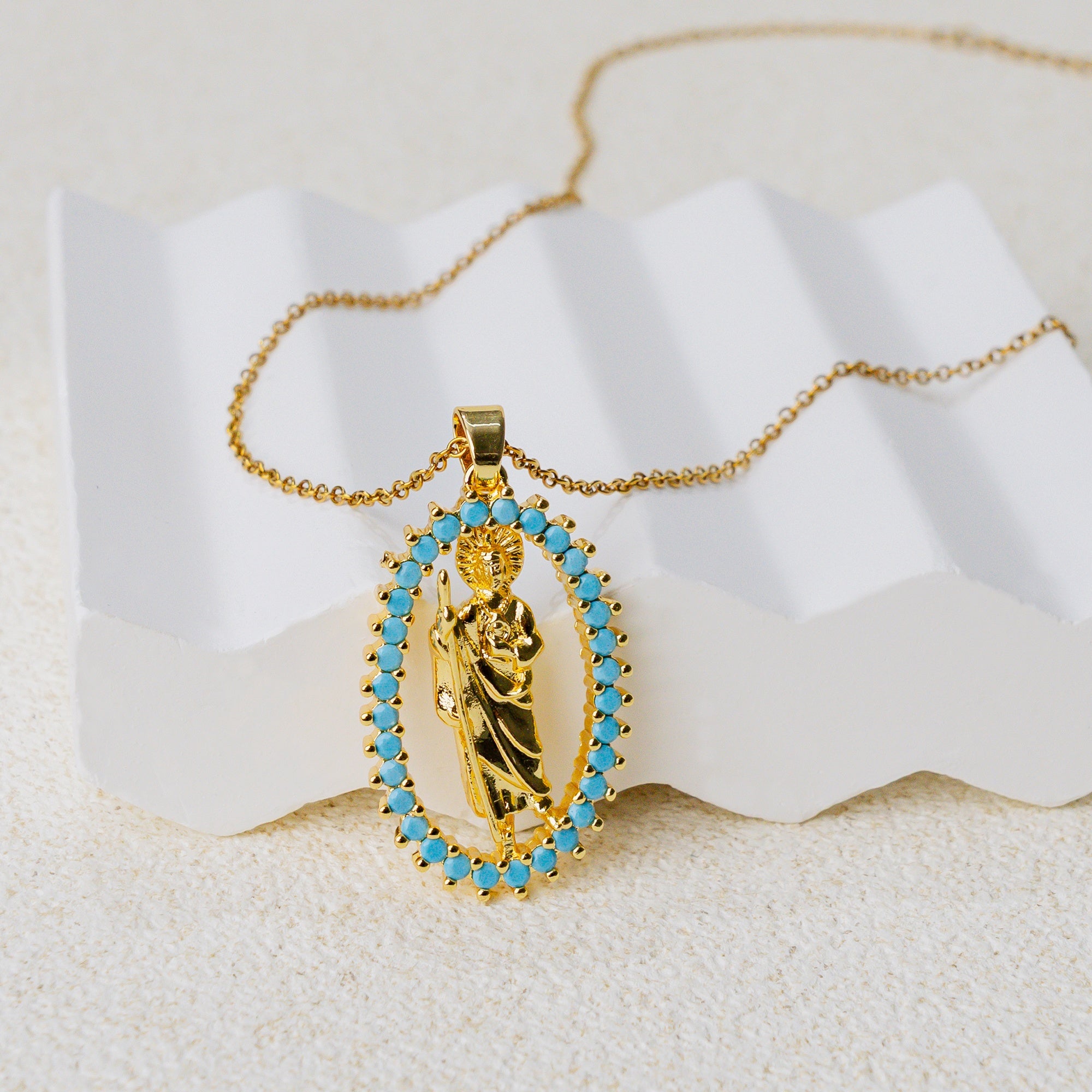 Turquoise Saint Pendant Necklace – Oval & Rectangle Holy Icon Designs
