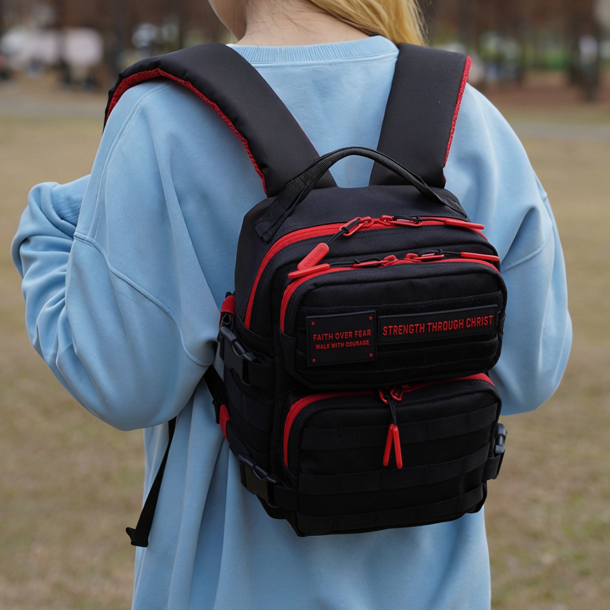Faith-Inspired EDC Mini Backpack 9L - Black Red