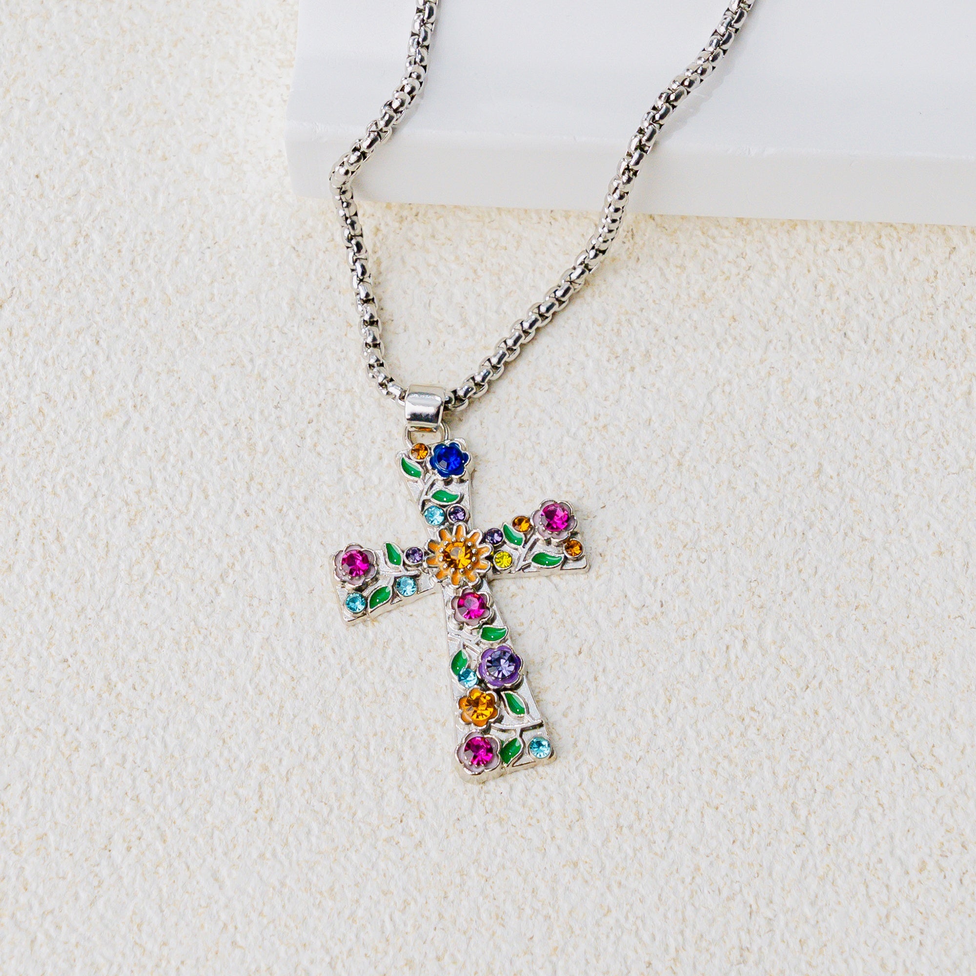 Faith Blossom Cross Jewelry Set – Christian Vintage Floral Cross Necklace & Earrings