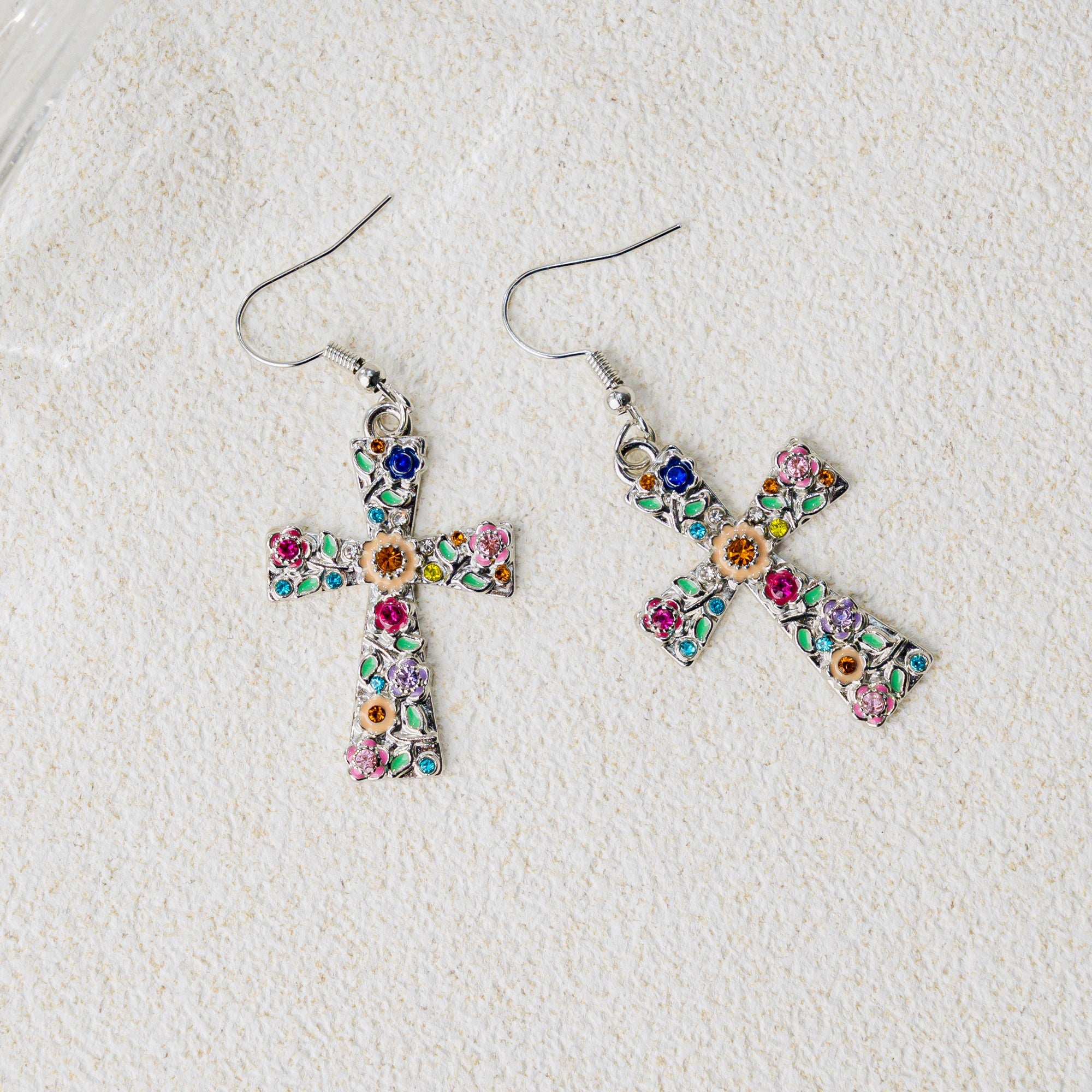 Faith Blossom Cross Jewelry Set – Christian Vintage Floral Cross Necklace & Earrings