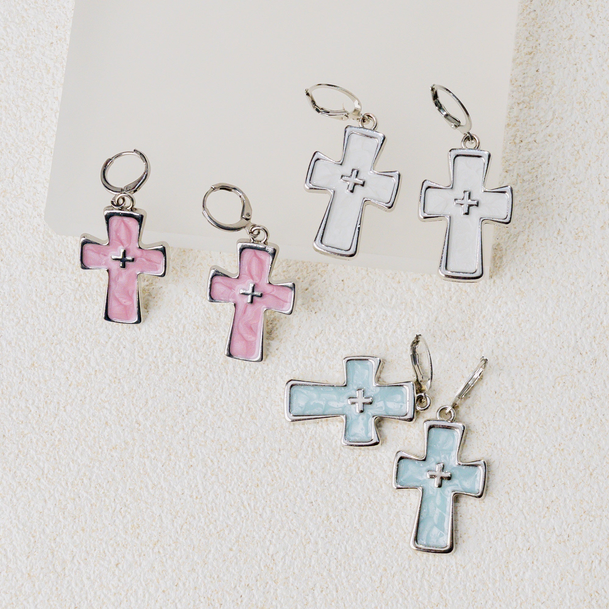 Grace Enamel Cross Hoop Earrings – Faith-Inspired Color Drop Earrings