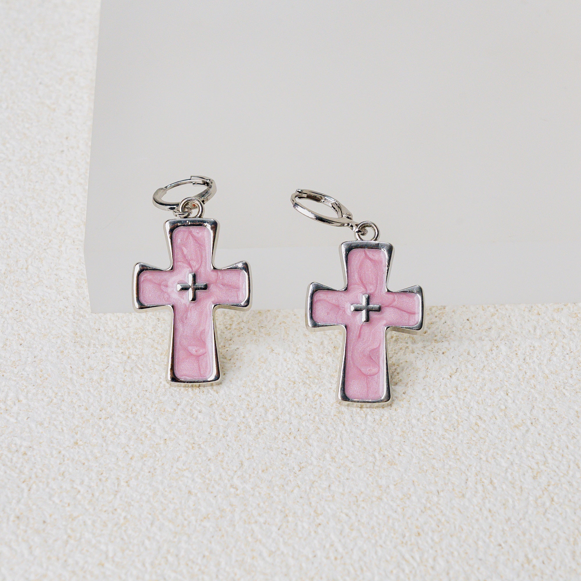 Grace Enamel Cross Hoop Earrings – Faith-Inspired Color Drop Earrings