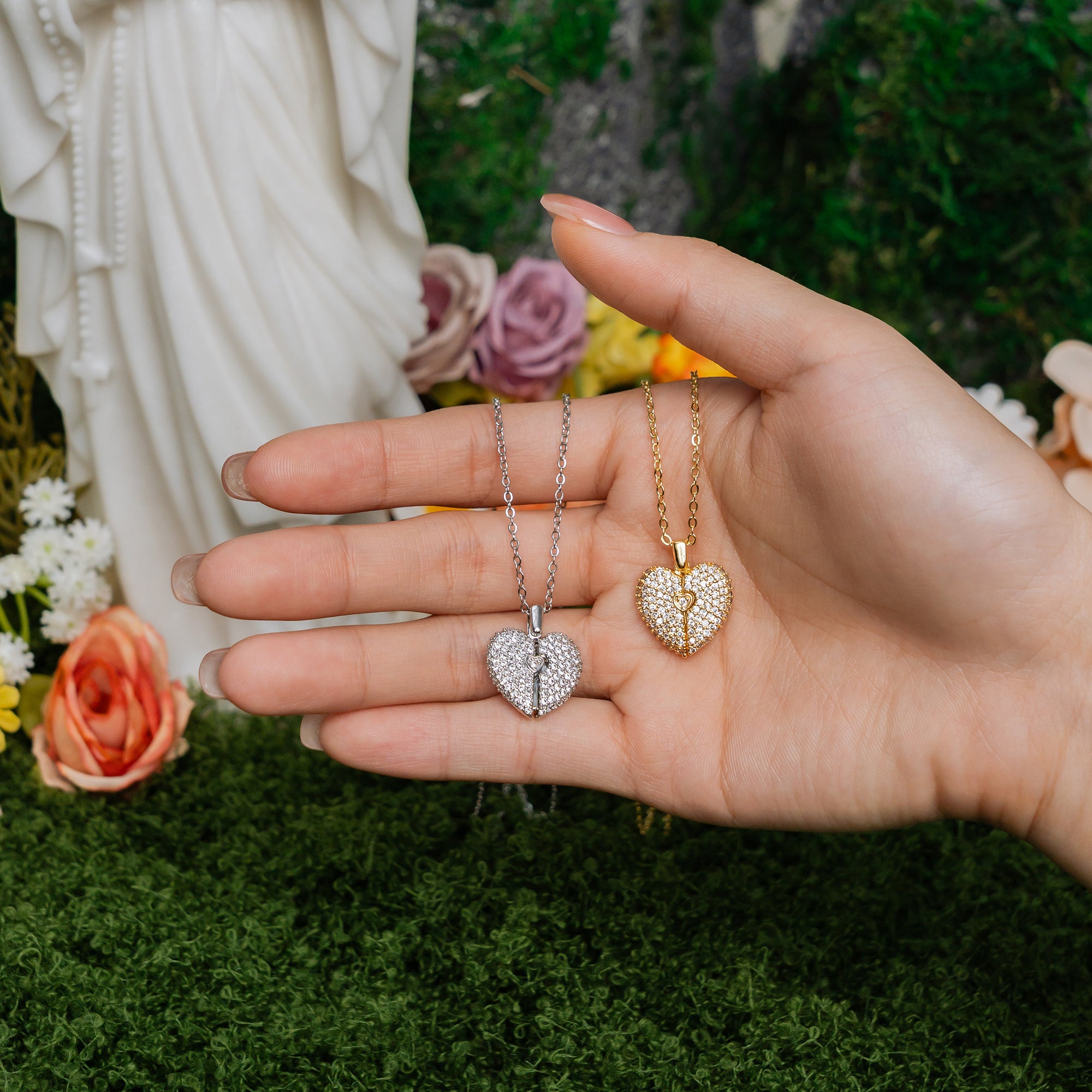 Heart of Faith Necklace – Christian Love & Cross Key Pendant, Gold & Silver Toned Jewelry of Grace