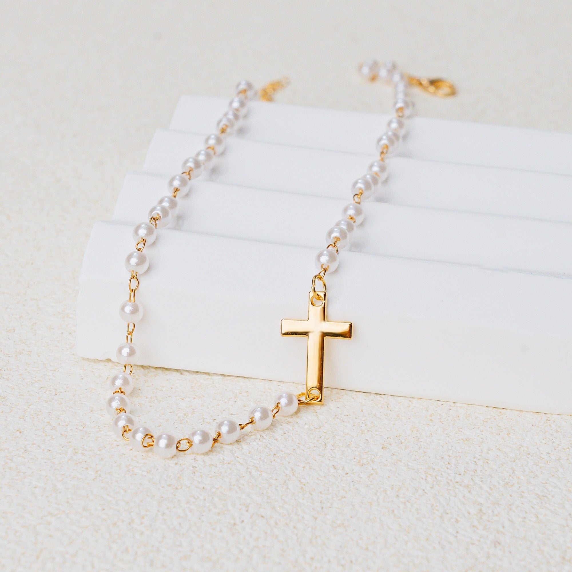 Pearl Cross Jewelry Set – Elegant Christian Faith Necklace & Bracelet