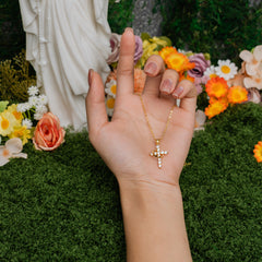 Radiant Cross Necklace – Gold Christian Faith Pendant of Light and Grace