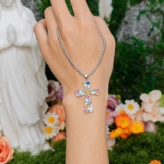 Faith Blossom Cross Jewelry Set – Christian Vintage Floral Cross Necklace & Earrings