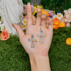 Faith Blossom Cross Jewelry Set – Christian Vintage Floral Cross Necklace & Earrings