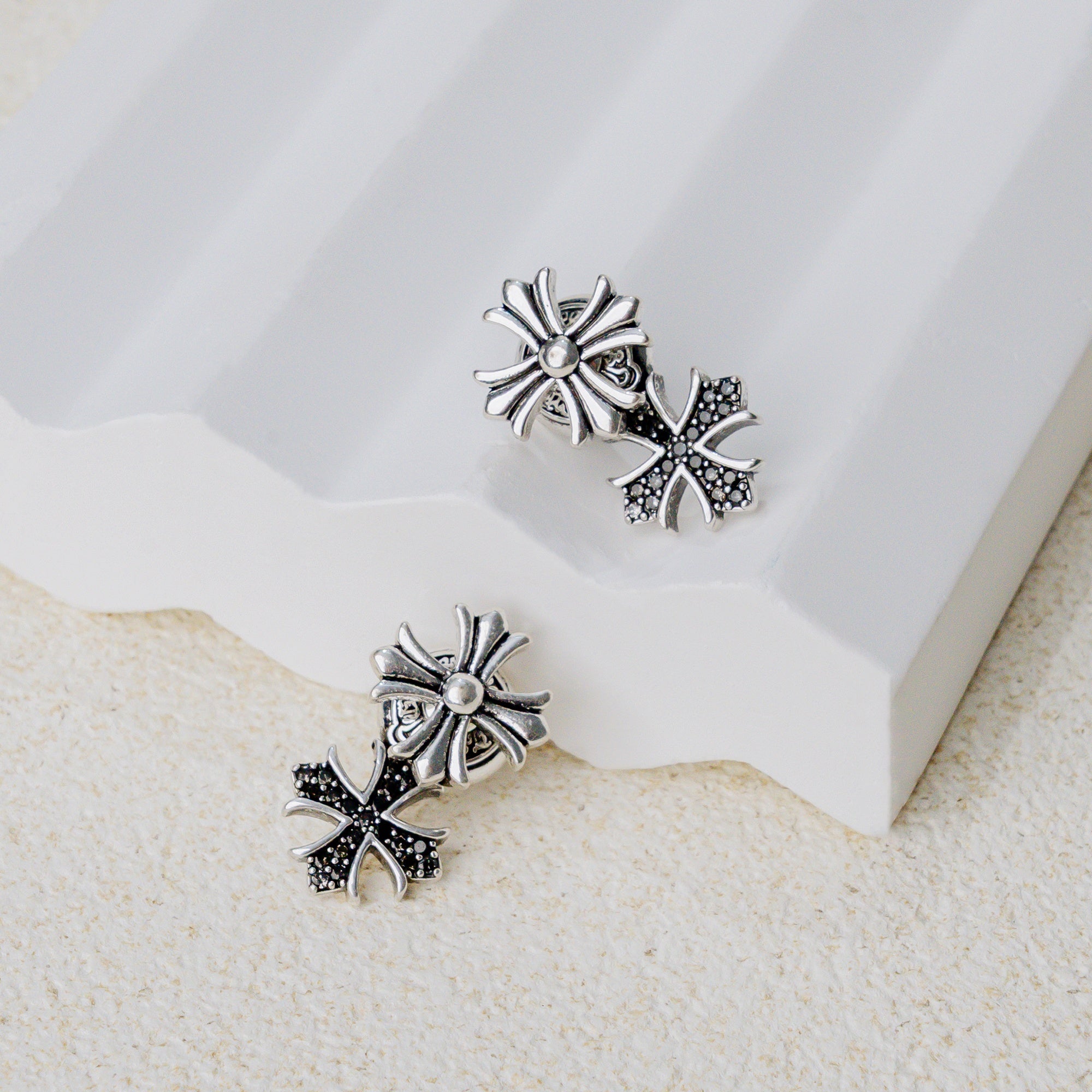 Grace Bloom Cross Earrings – Layered Christian Floral Cross Studs