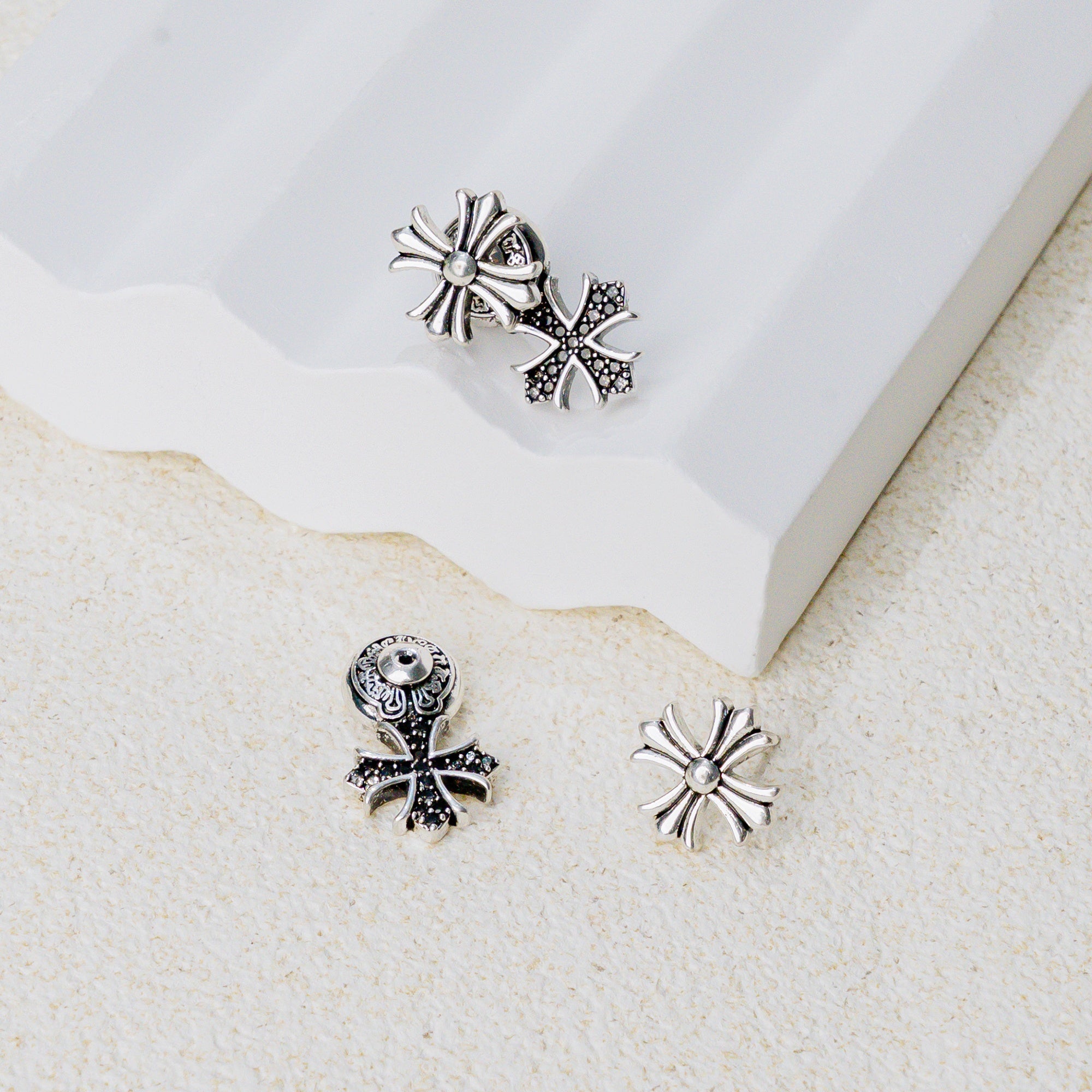 Grace Bloom Cross Earrings – Layered Christian Floral Cross Studs