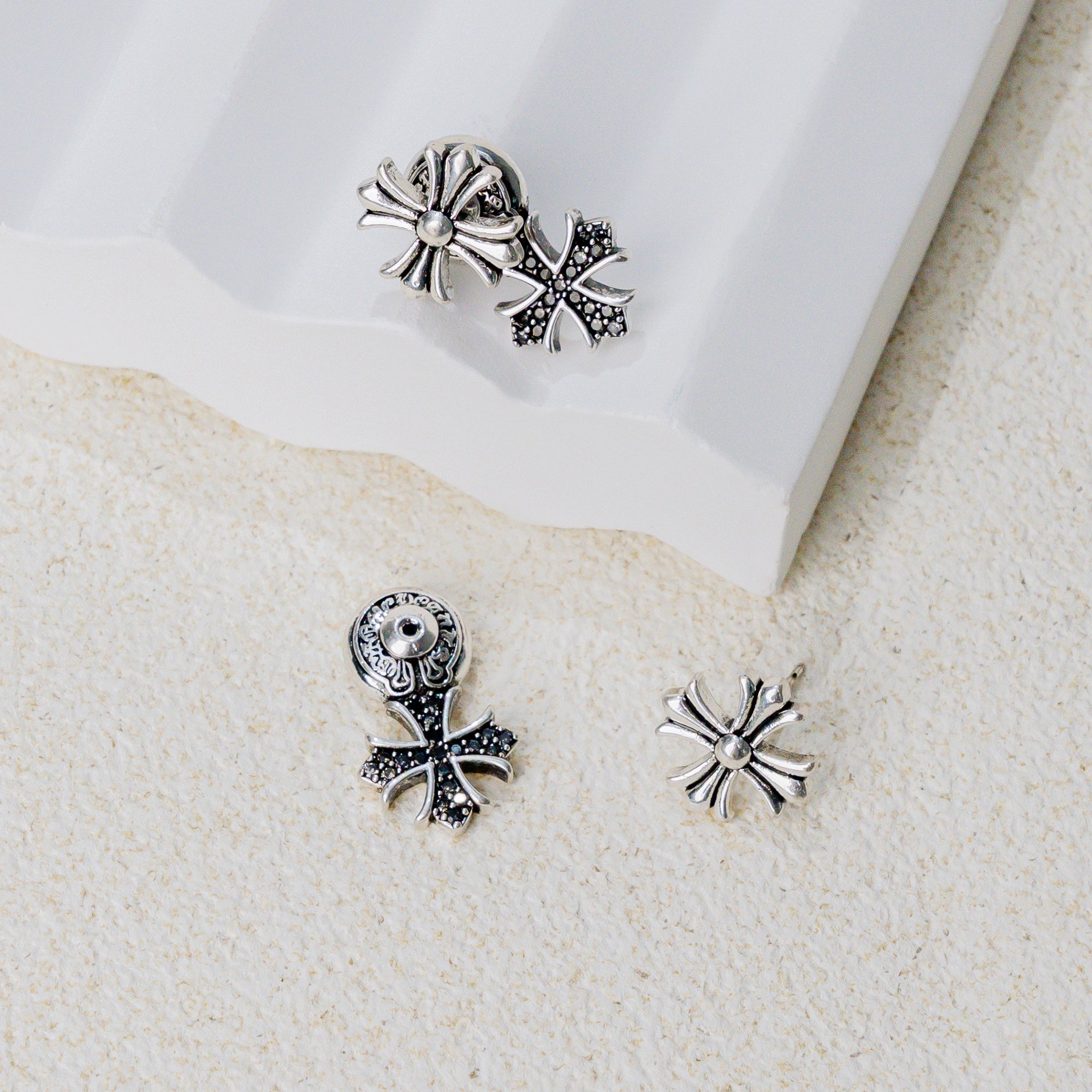 Grace Bloom Cross Earrings – Layered Christian Floral Cross Studs