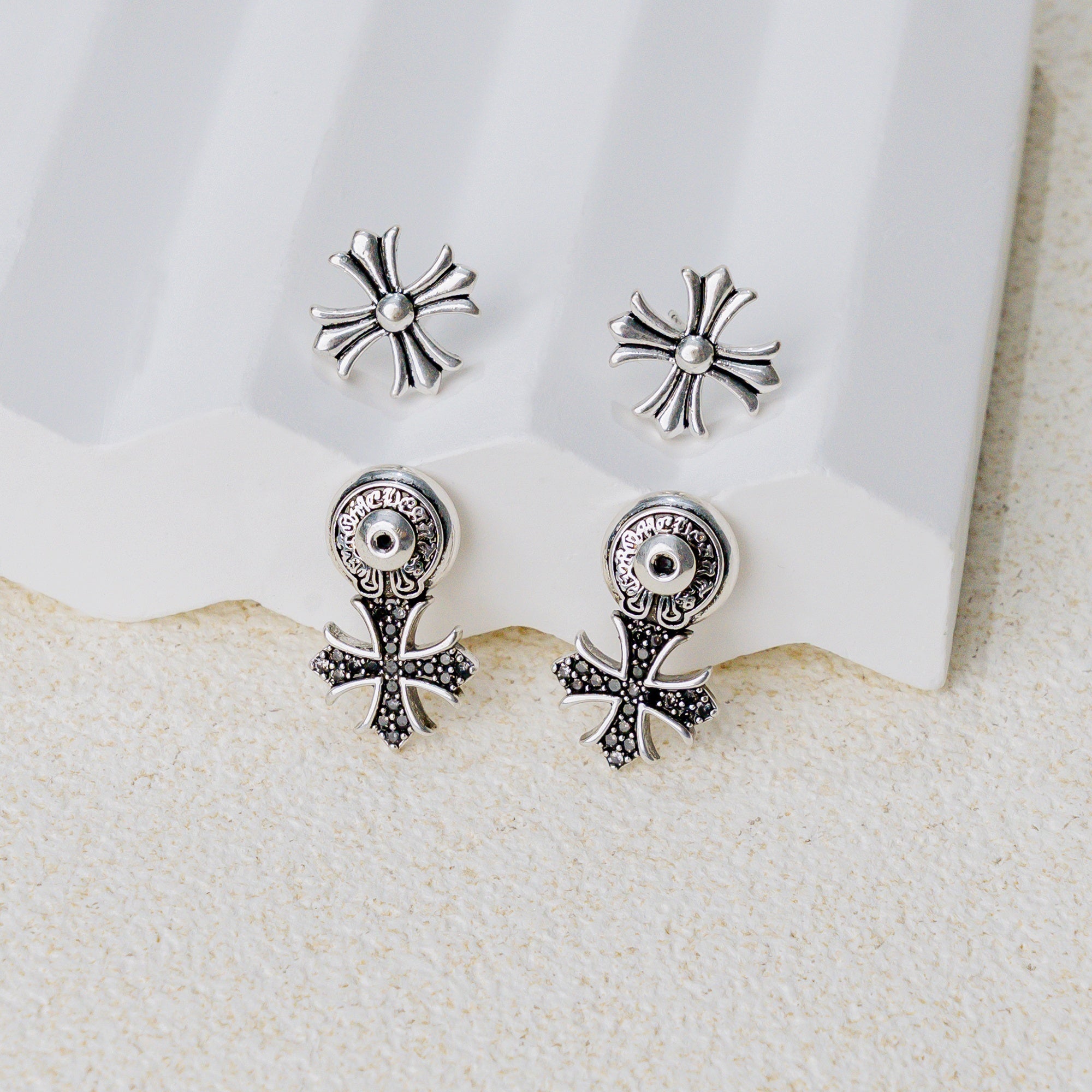 Grace Bloom Cross Earrings – Layered Christian Floral Cross Studs