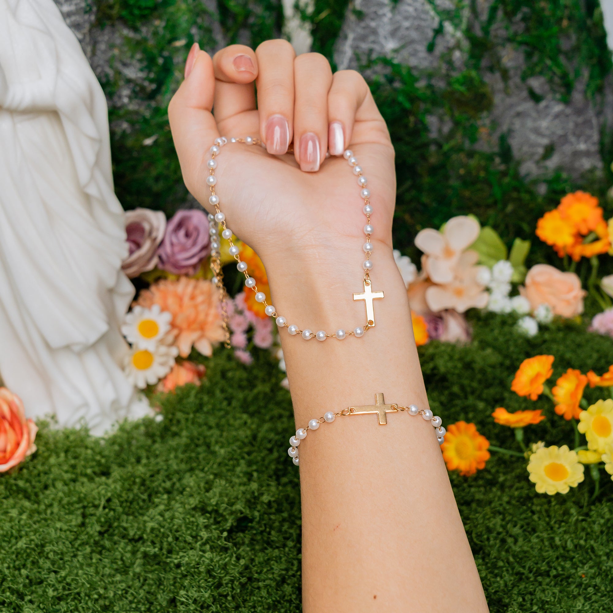 Pearl Cross Jewelry Set – Elegant Christian Faith Necklace & Bracelet