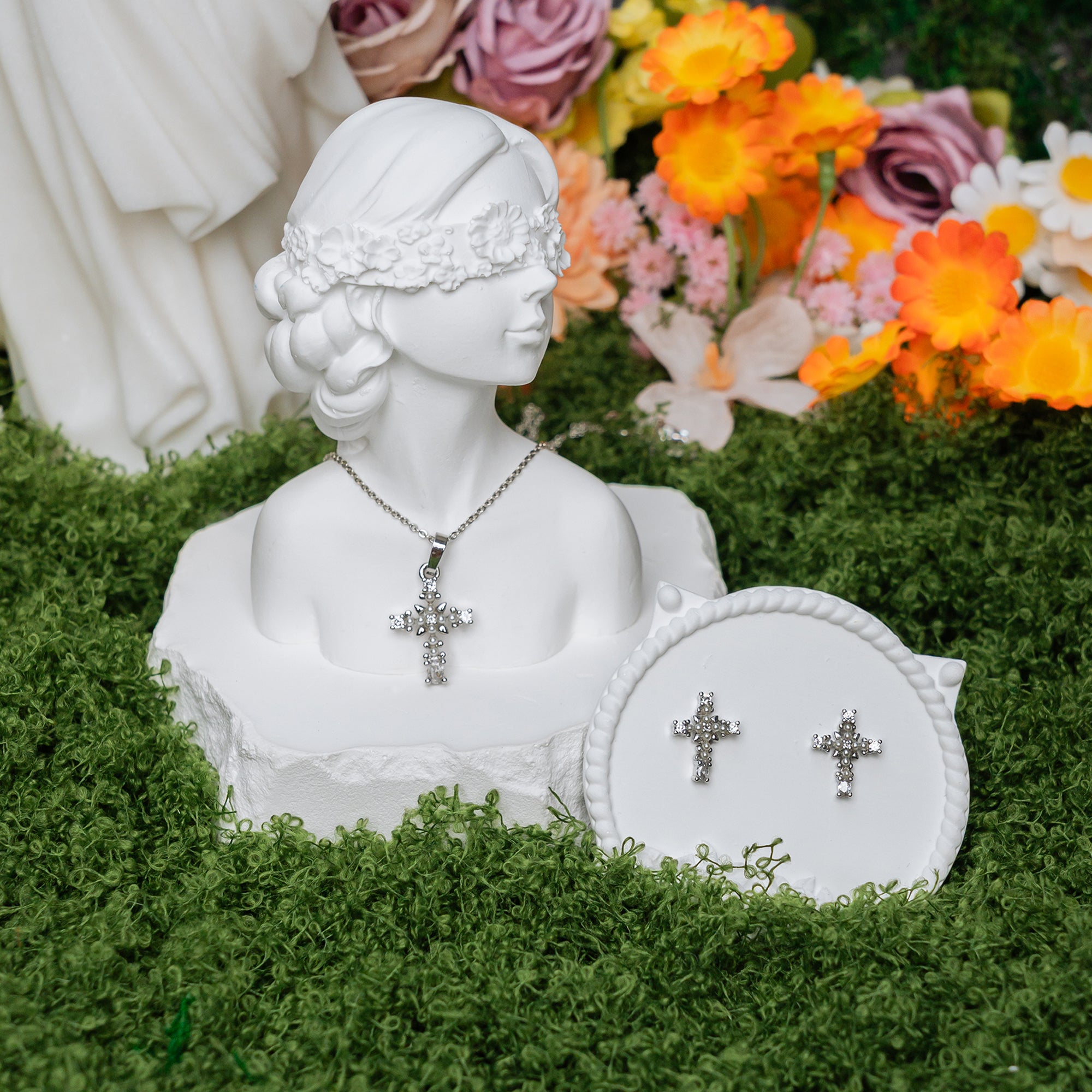 Faith & Pearl Cross Earrings – Silver Glow Christian Studs