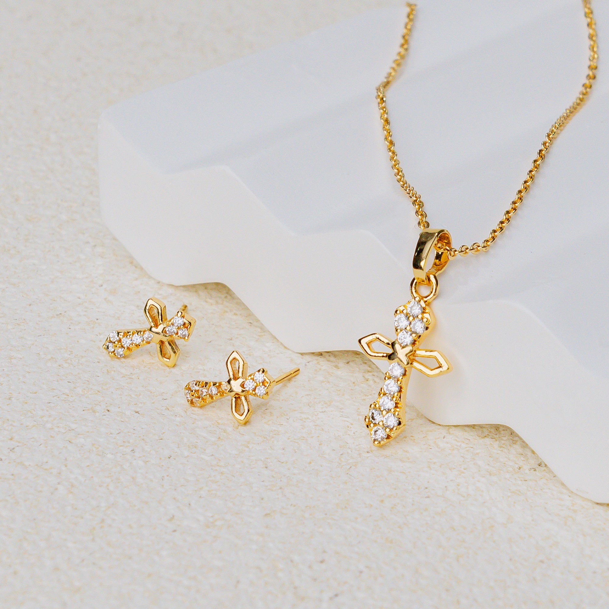 Faith & Shine Cross Jewelry Set – Christian Necklace & Earrings of Grace