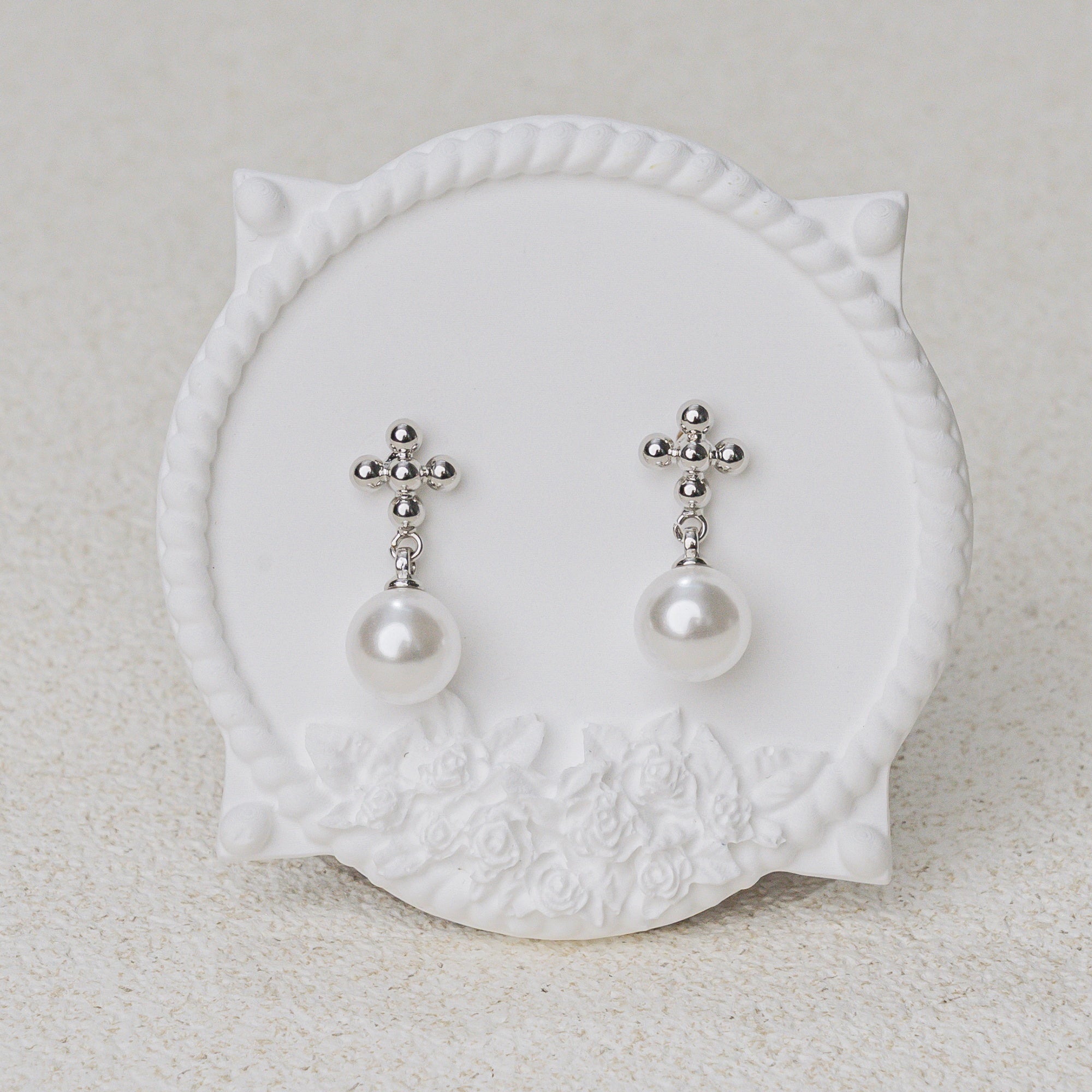 Divine Pearl Cross Earrings – Elegant Christian Drop Earrings of Grace
