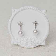 Divine Pearl Cross Earrings – Elegant Christian Drop Earrings of Grace