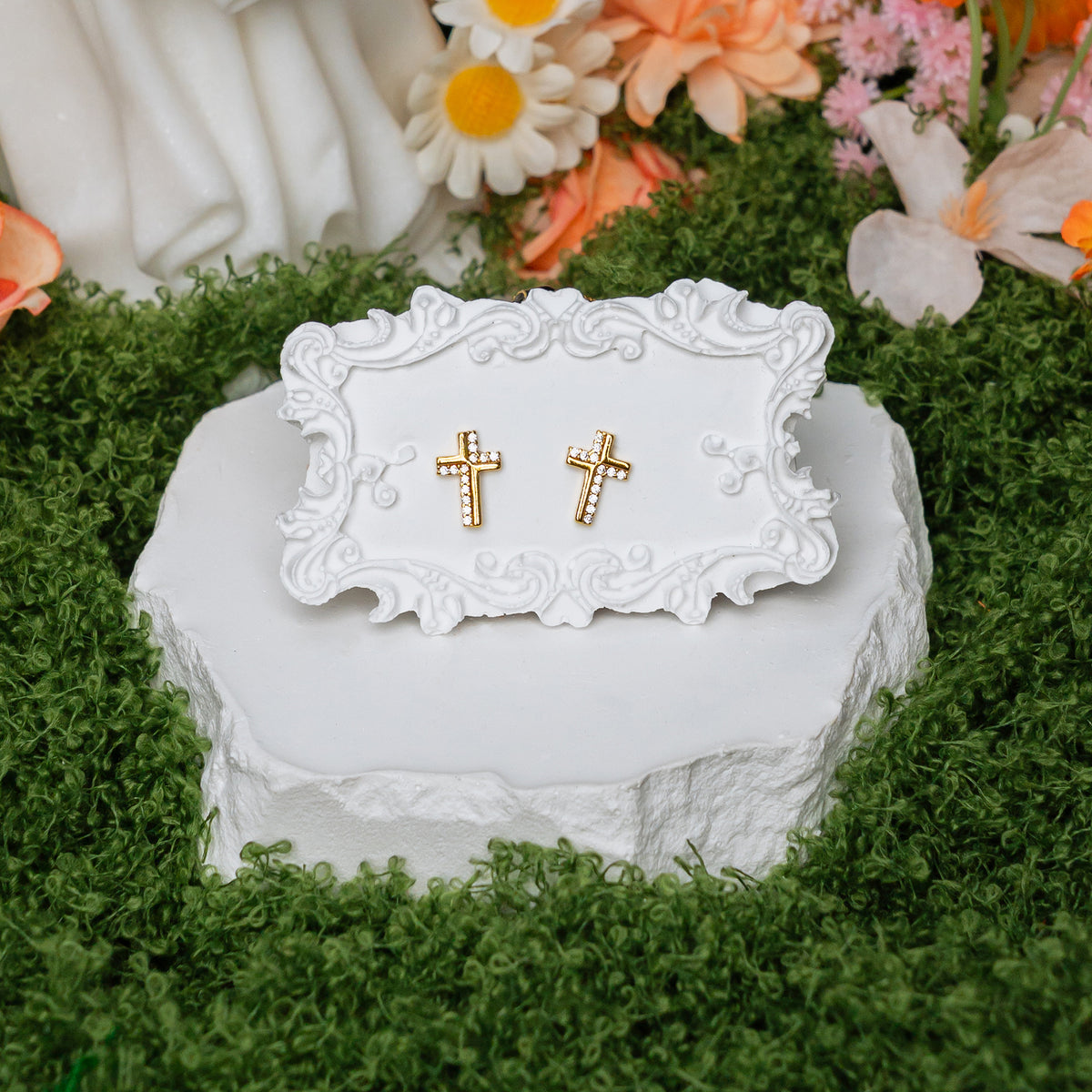 Faith & Shine Cross Earrings – Christian Studs of Light & Grace