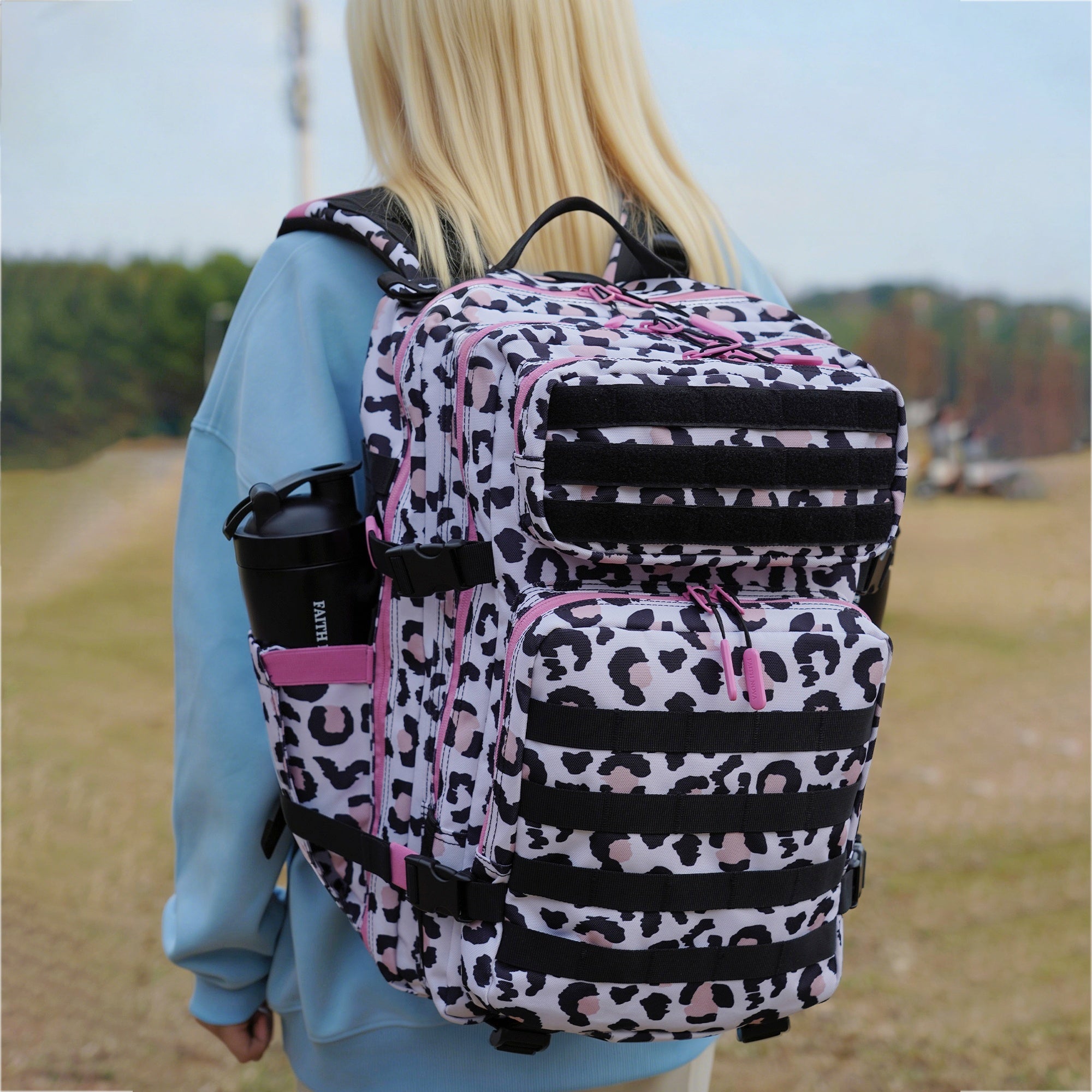 Faith-Inspired EDC Performance Backpack 45L - Pink Leopard