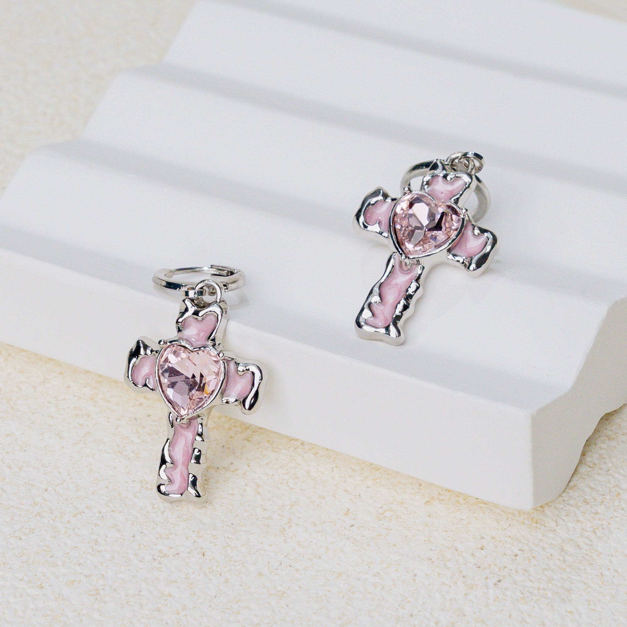 Heart of Faith Cross Hoop Earrings – Christian Pink Heart Drop Earrings