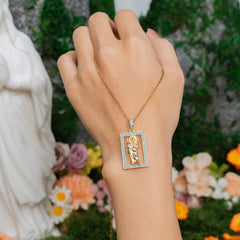 Turquoise Saint Pendant Necklace – Oval & Rectangle Holy Icon Designs