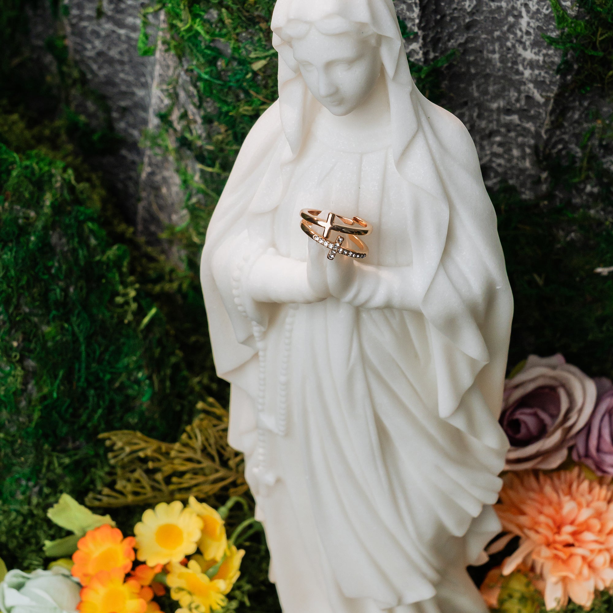 Faith & Grace Cross Ring Set – Gold-Tone Double Band Christian Jewelry