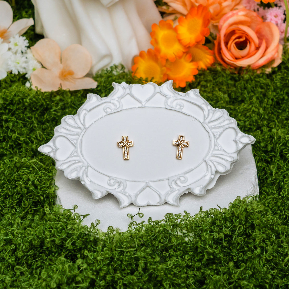 Faith & Grace Cross Earrings – Golden Christian Studs of Devotion