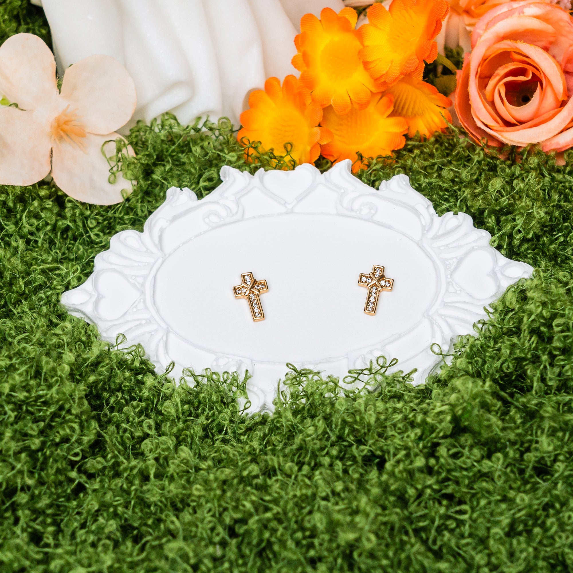 Faith & Grace Cross Earrings – Golden Christian Studs of Devotion