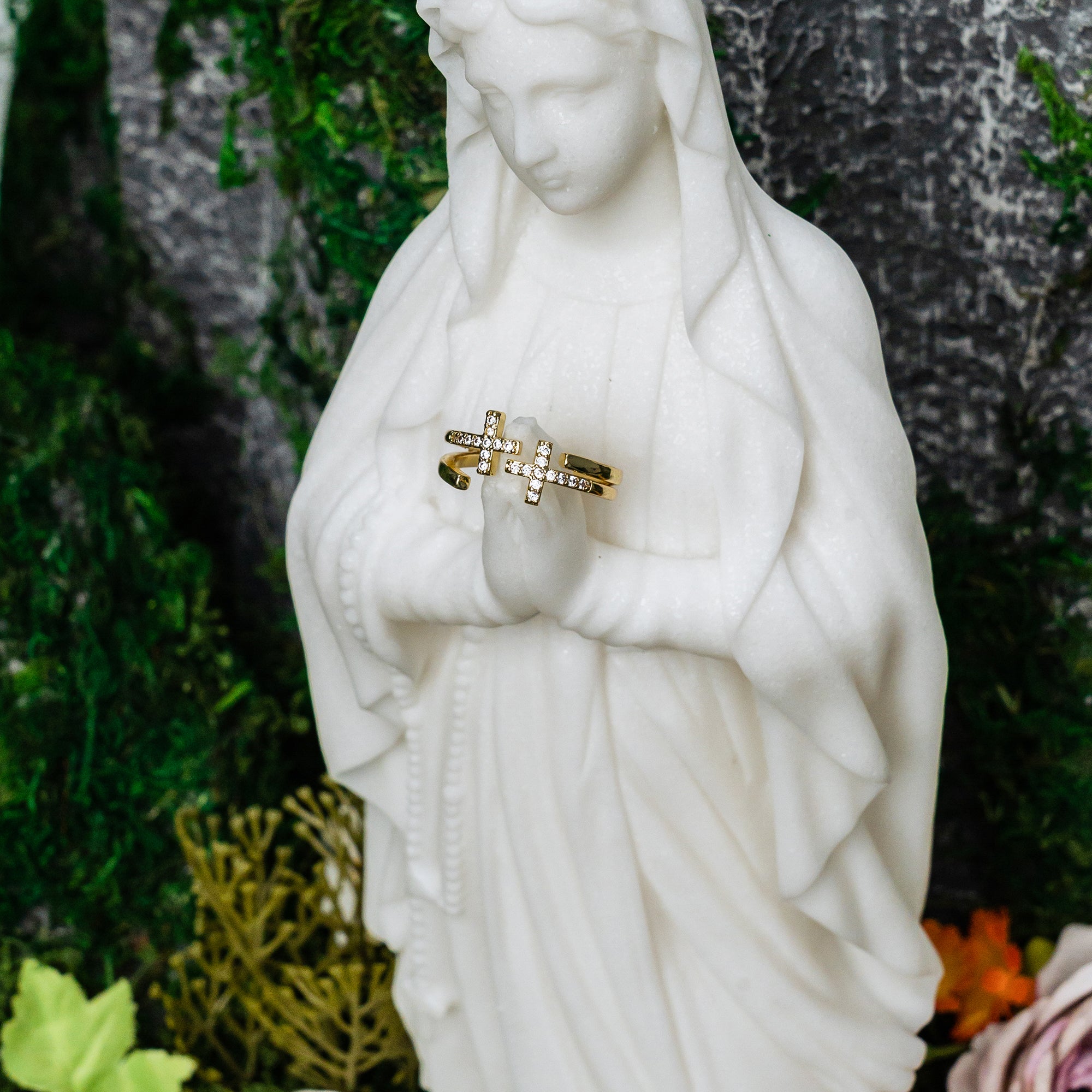 Faith Cross Double Ring – Adjustable Christian Jewelry for Women