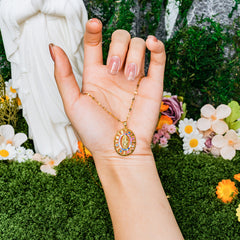 Our Lady of Guadalupe Necklace – Gold-Toned Faith Pendant with Multicolor  Zircon