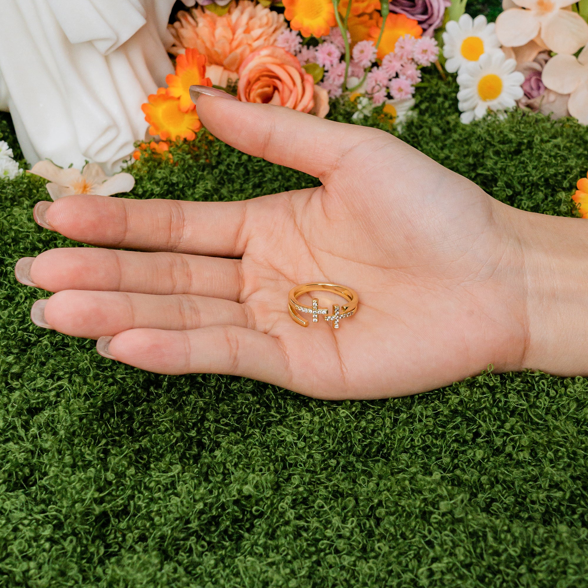 Faith Cross Double Ring – Adjustable Christian Jewelry for Women