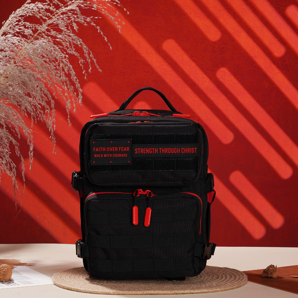 Faith-Inspired EDC Performance Backpack 15L - Black Red