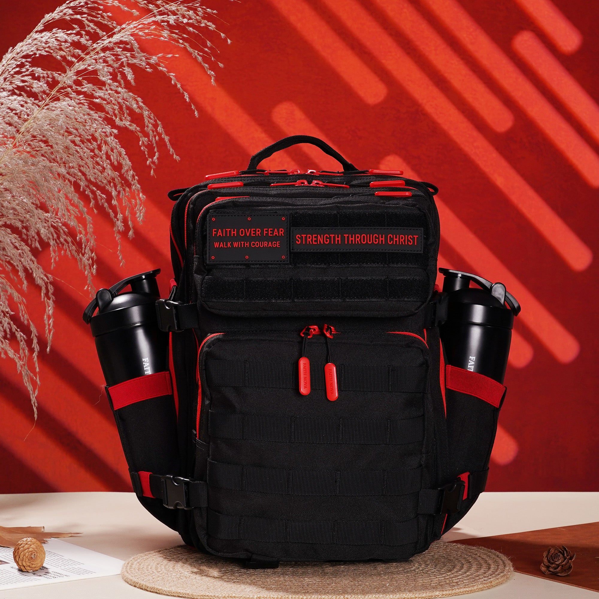Faith-Inspired EDC Performance Backpack 25L - Black Red