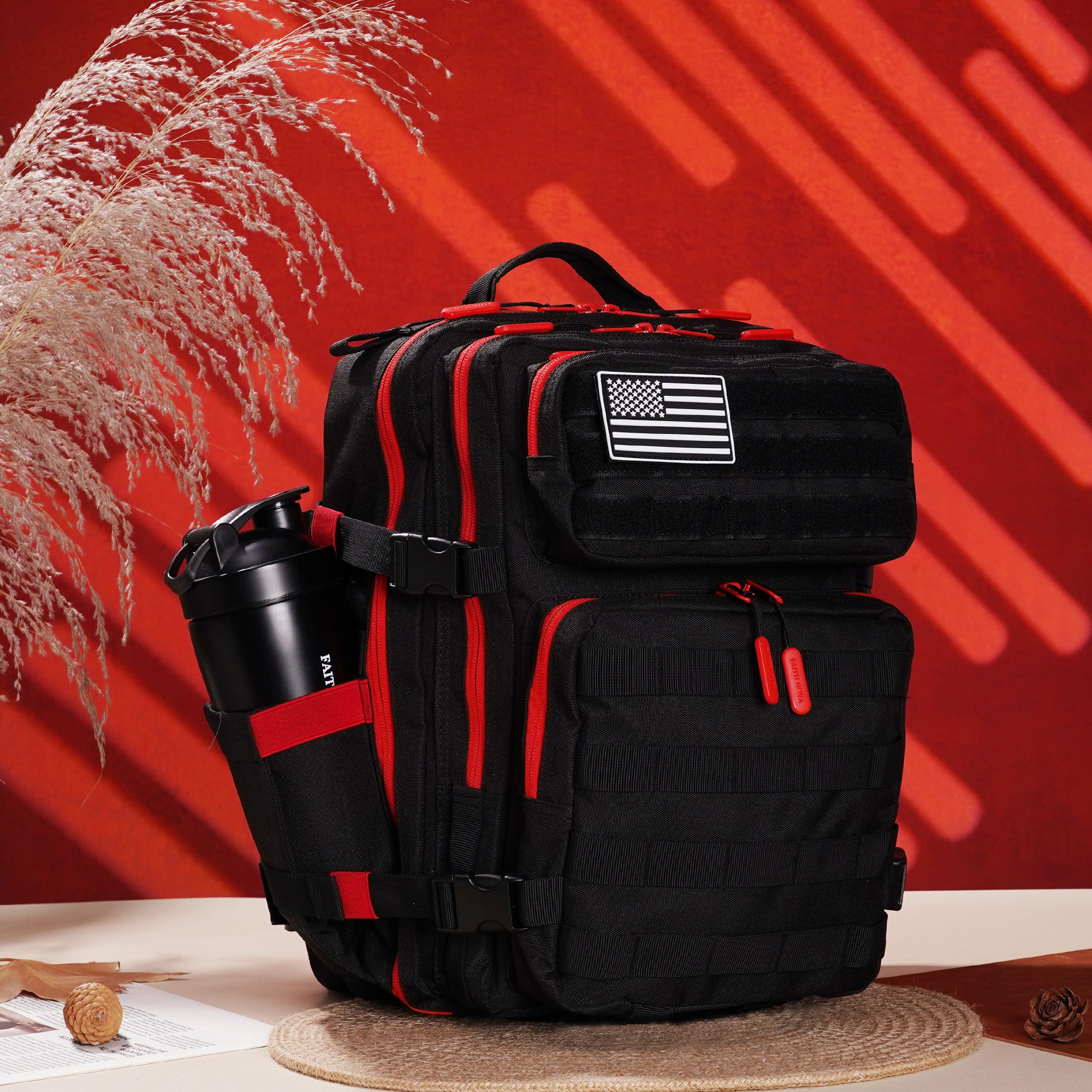 Faith-Inspired EDC Performance Backpack 25L - Black Red