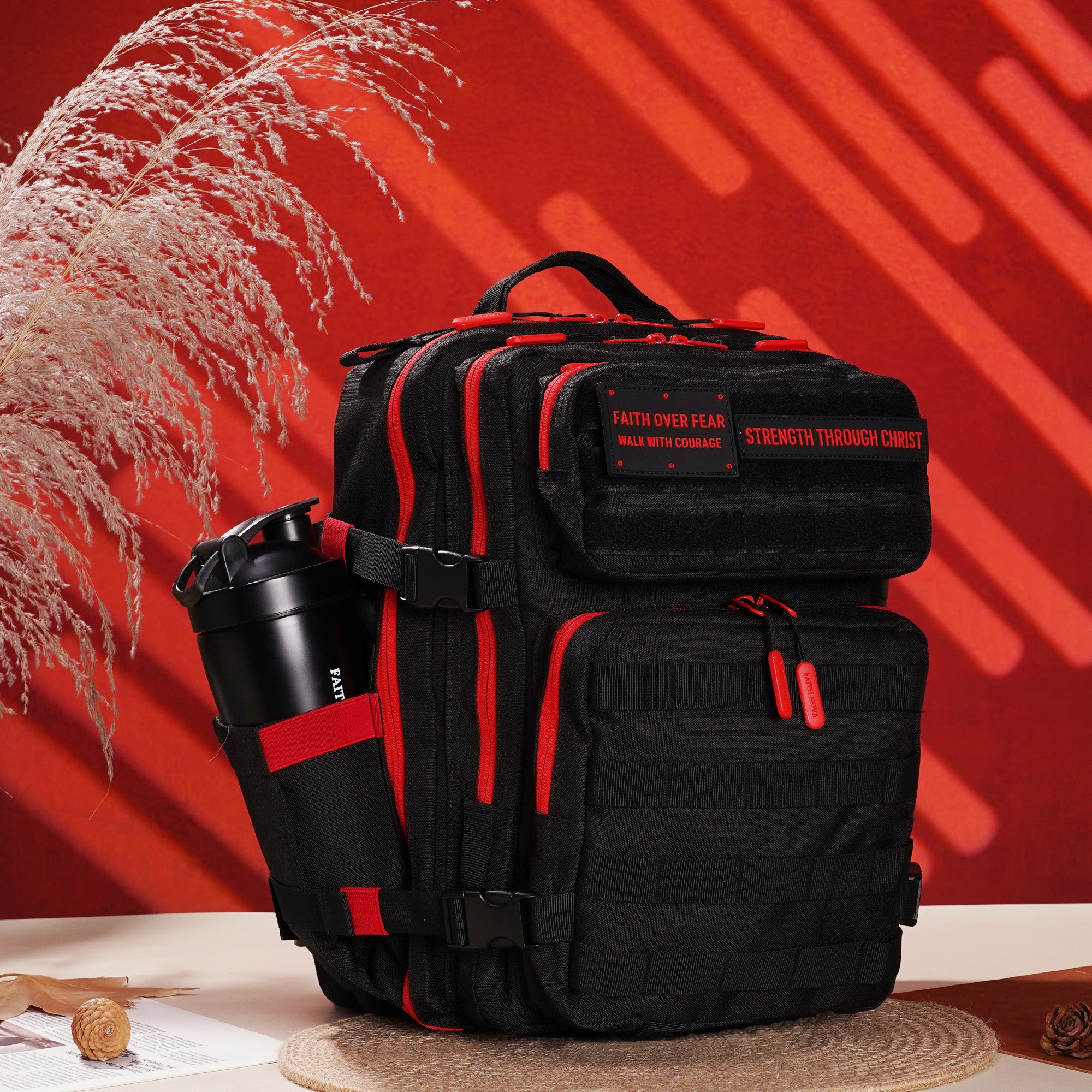 Faith-Inspired EDC Performance Backpack 25L - Black Red