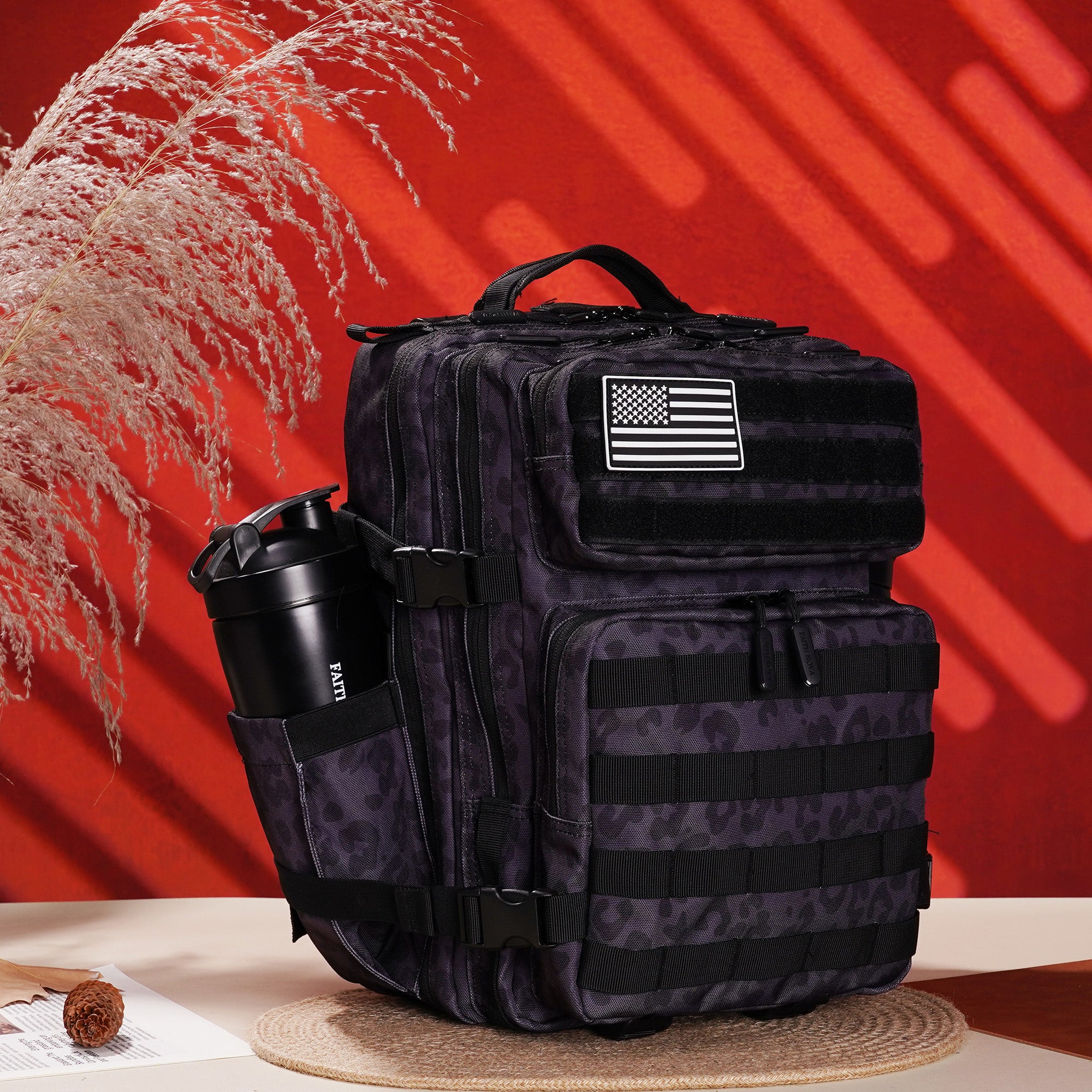 Faith-Inspired EDC Performance Backpack 25L - Black Leopard