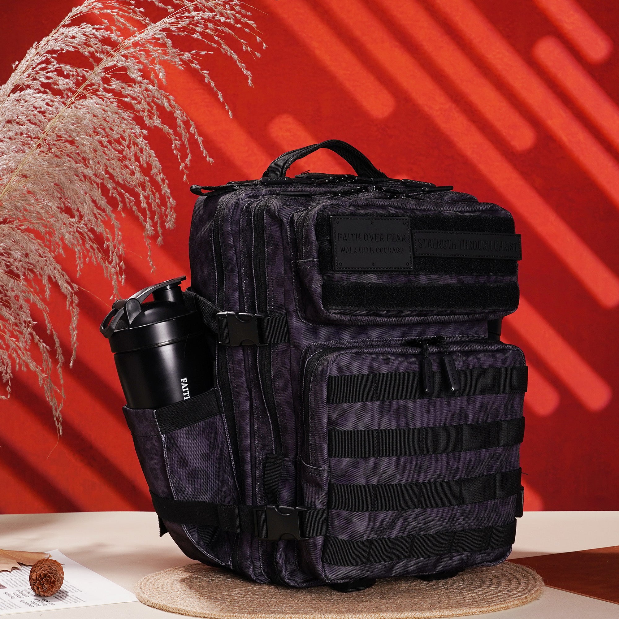 Faith-Inspired EDC Performance Backpack 25L - Black Leopard
