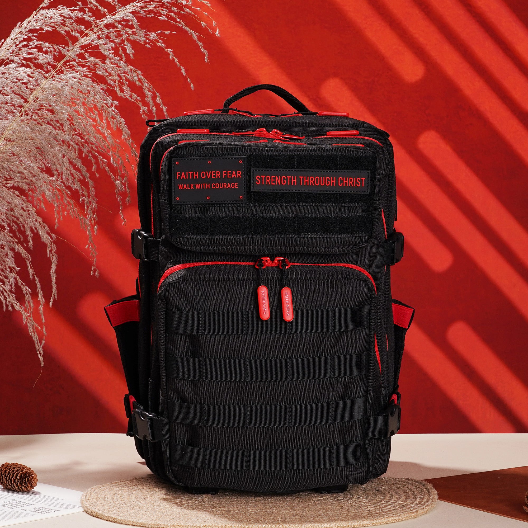 Faith-Inspired EDC Performance Backpack 35L - Black Red