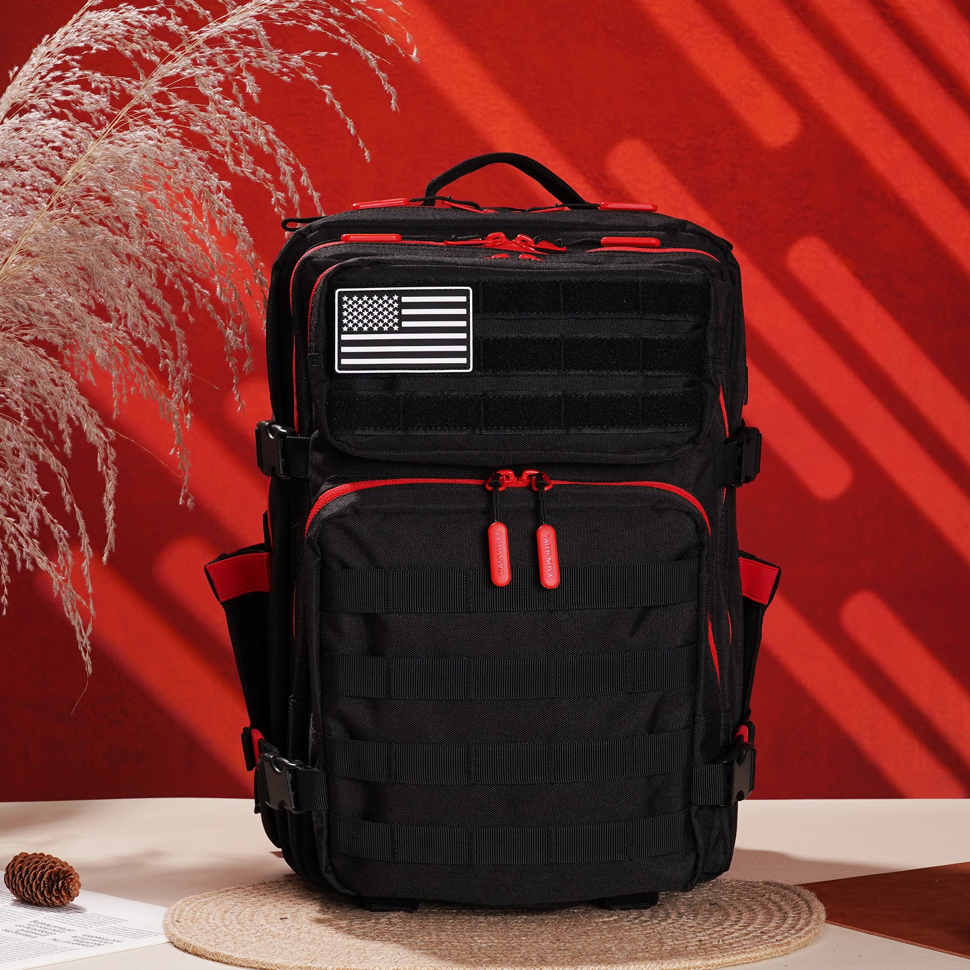 Faith-Inspired EDC Performance Backpack 35L - Black Red