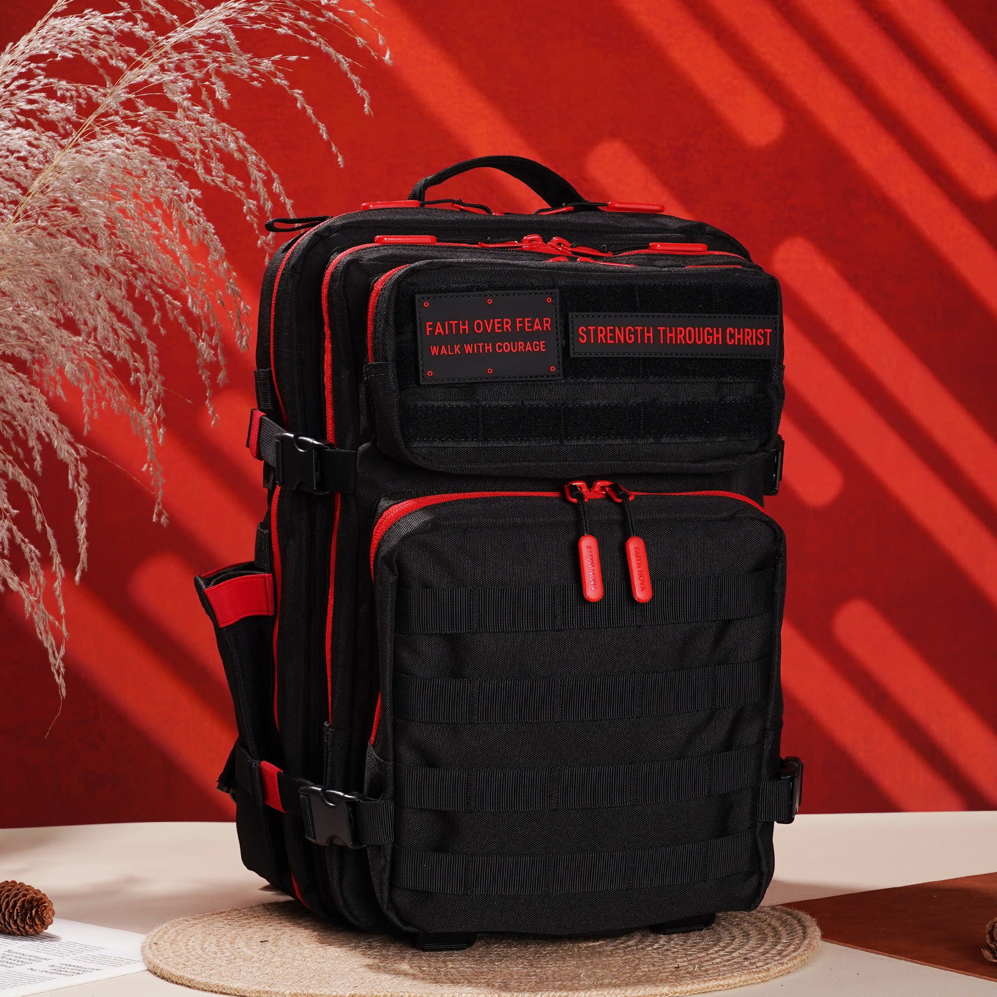 Faith-Inspired EDC Performance Backpack 35L - Black Red