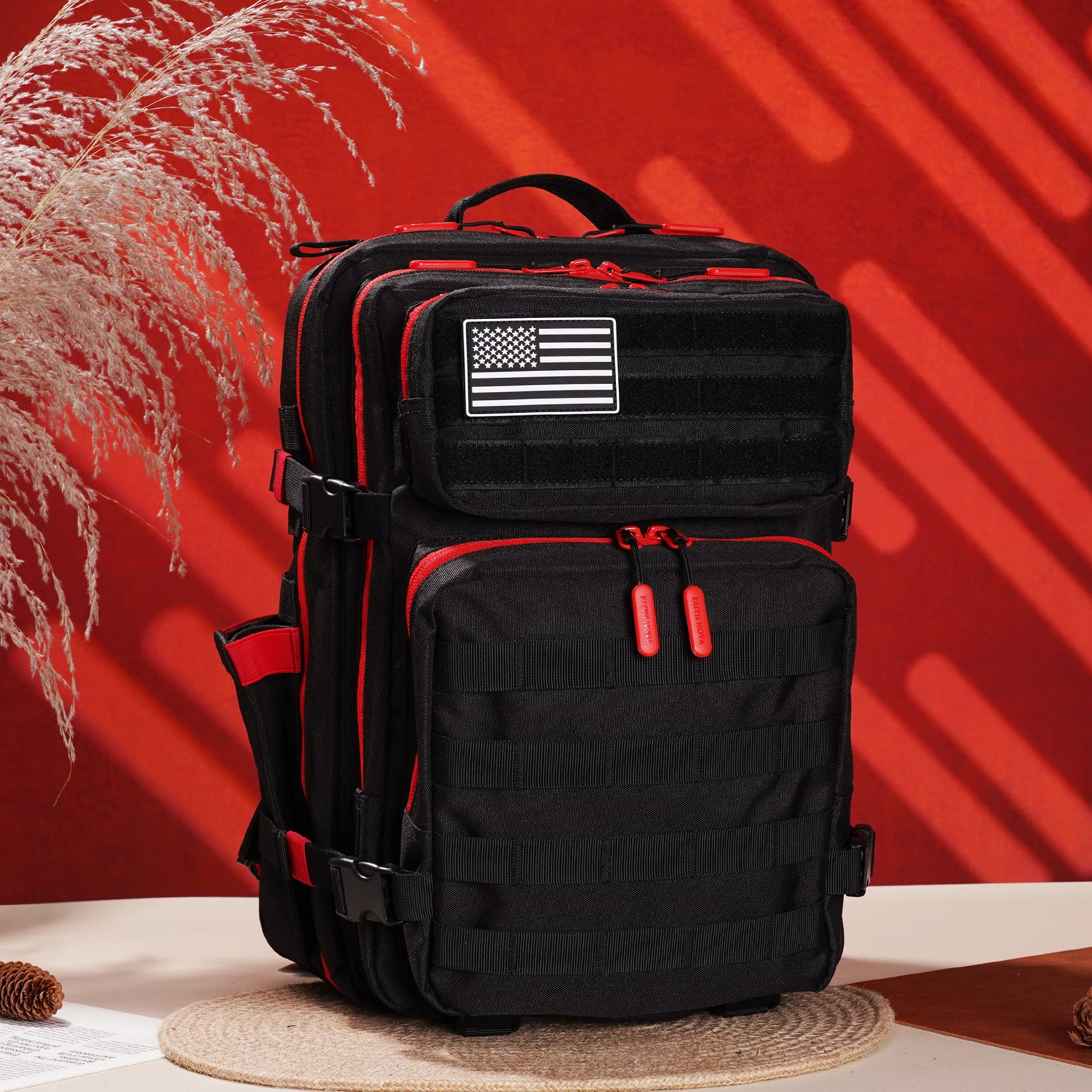 Faith-Inspired EDC Performance Backpack 35L - Black Red