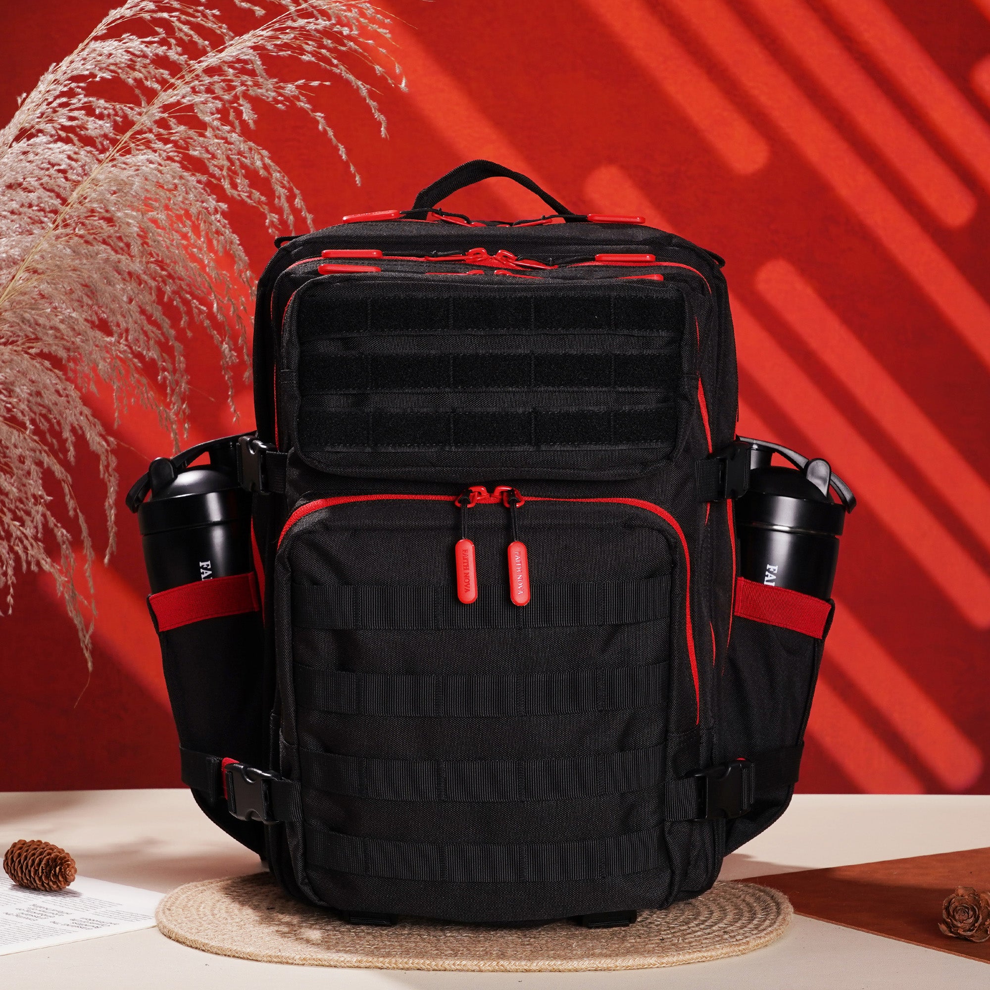 Faith-Inspired EDC Performance Backpack 35L - Black Red