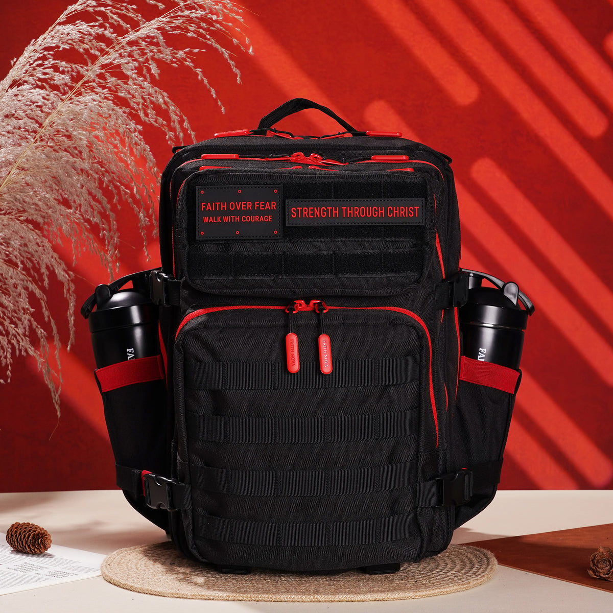 Faith-Inspired EDC Performance Backpack 35L - Black Red