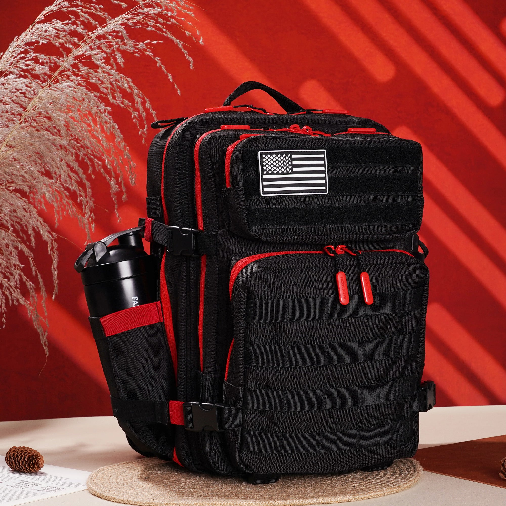 Faith-Inspired EDC Performance Backpack 35L - Black Red