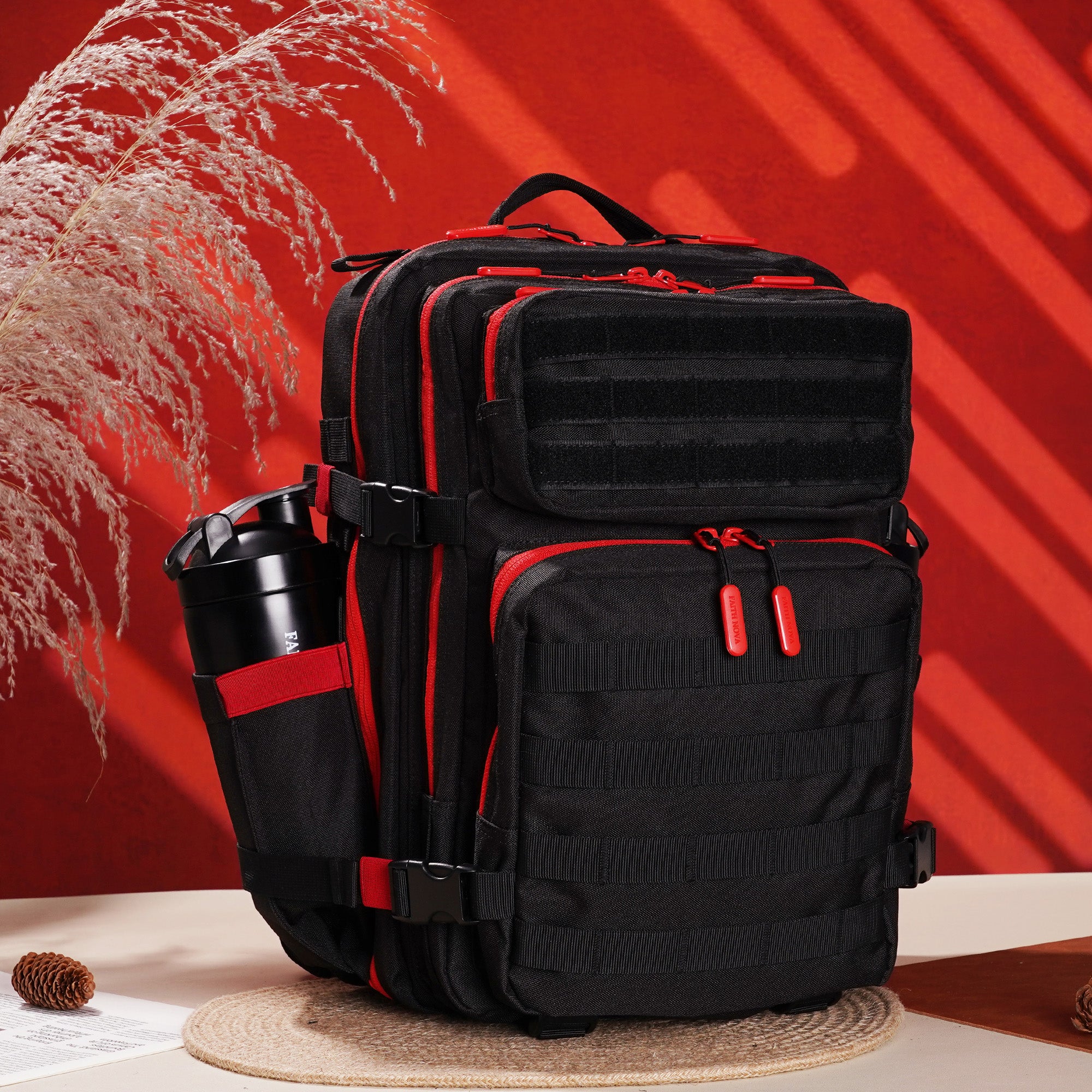 Faith-Inspired EDC Performance Backpack 35L - Black Red