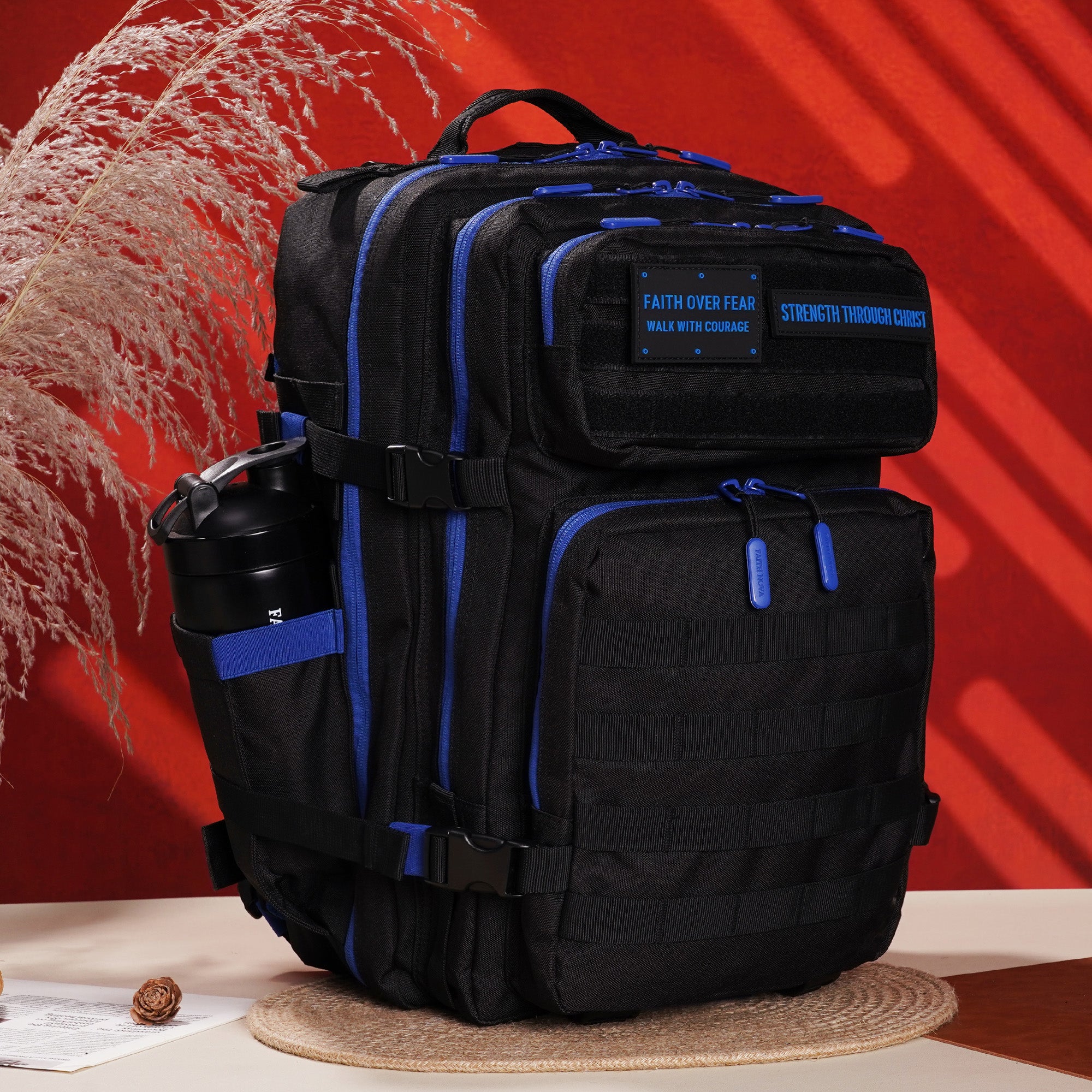 Faith-Inspired EDC Performance Backpack 45L - Black Blue